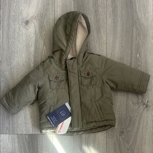 NWT GAP Khaki Green Hooded Jacket with Button Accents 6-12 Months